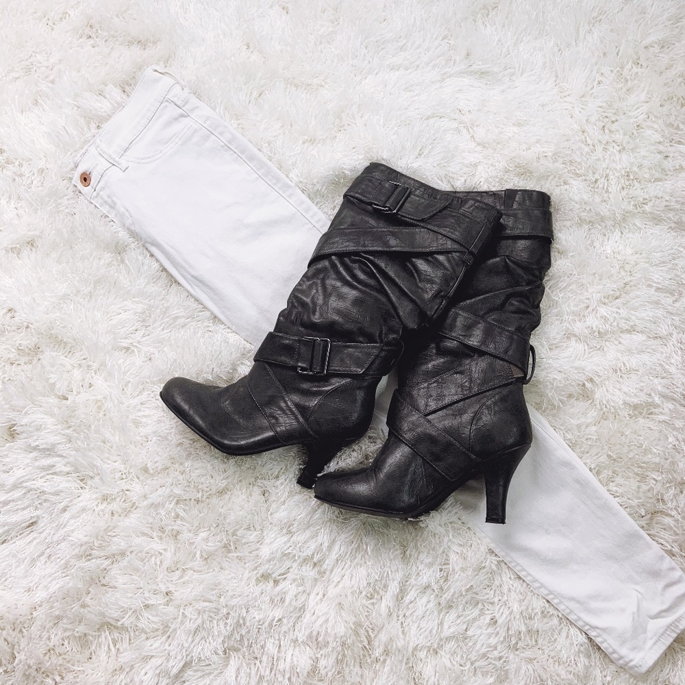 Rialto Grey Heeled Buckle Boots
